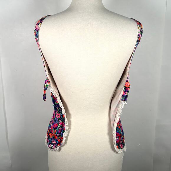Vtg Women's Floral Tankini Top XS Pink Purple Lace Trim Sleeveless Swim Beach - Picture 5 of 9